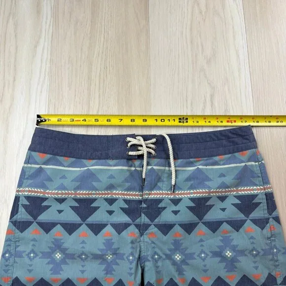 Faherty Mens Blue Doug Good Feather Aztec Print Swim Trunks Boardshorts Size 33 - Picture 7 of 9